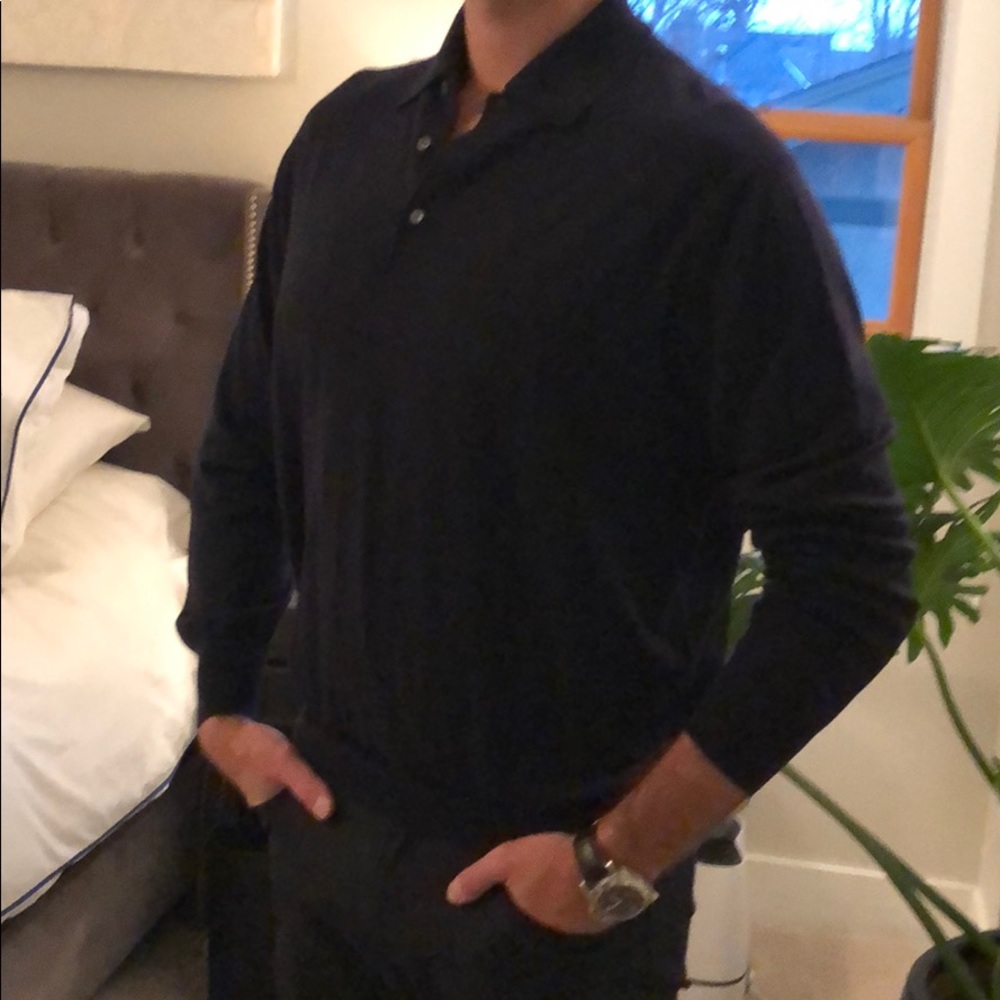 Brunello Cucinelli black cashmere longsleeve polo